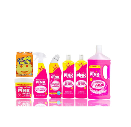 Pink Stuff Mega Set - Estropajo, Pasta 850g, Limpiador multiusos, Inodoro, Limpiador en crema, Limpiador de suelos