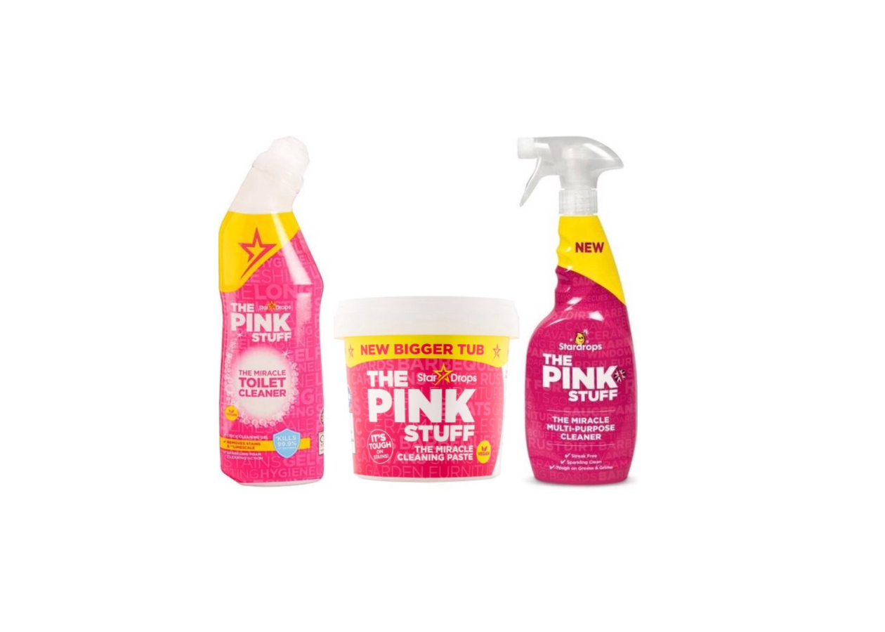 Stardrops Ultra Pinkstuff Pack - Ζυμαρικά καθαρισμού 850 γραμμάρια + Τζελ τουαλέτας + Σπρέι πολλαπλού καθαρισμού